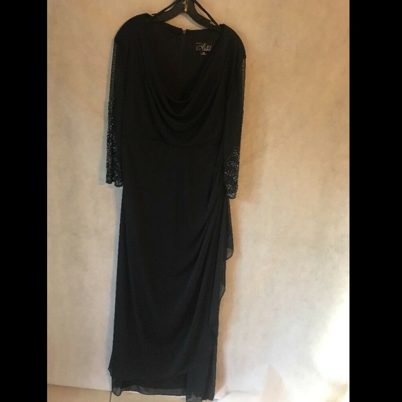 NEW Alex Evenings Beaded‎ Sleeve Ruched Waist Gown Dark Navy Blue [PLUS SZ 24W ] - Picture 3 of 7